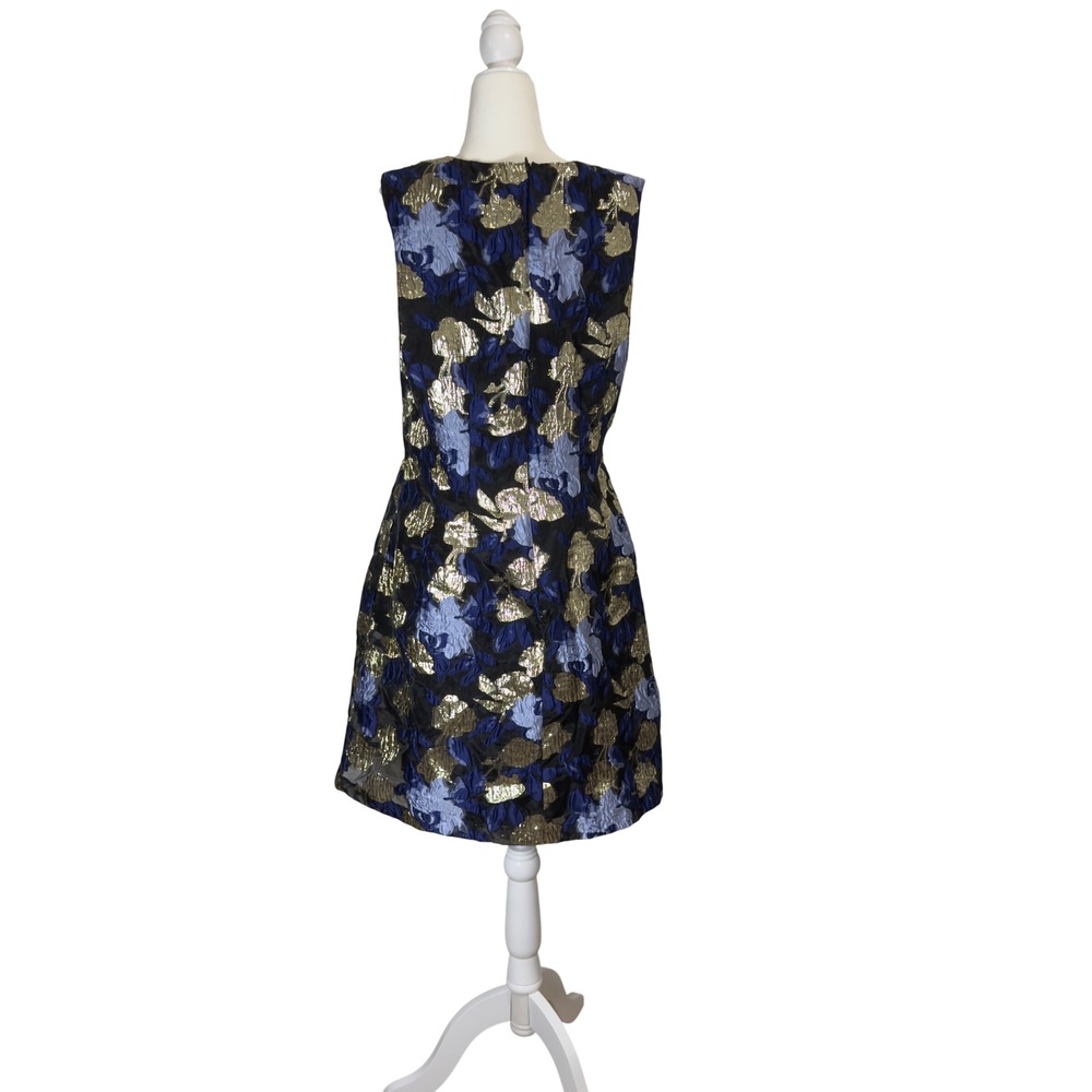 Badgley Mischka Platinum Floral Metallic Jacquard V-Neck Cocktail Dress Blue 14 - Picture 2 of 5